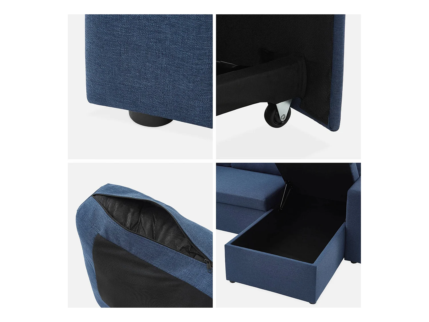 Sofá cama esquinero reversible de 3 plaza azul