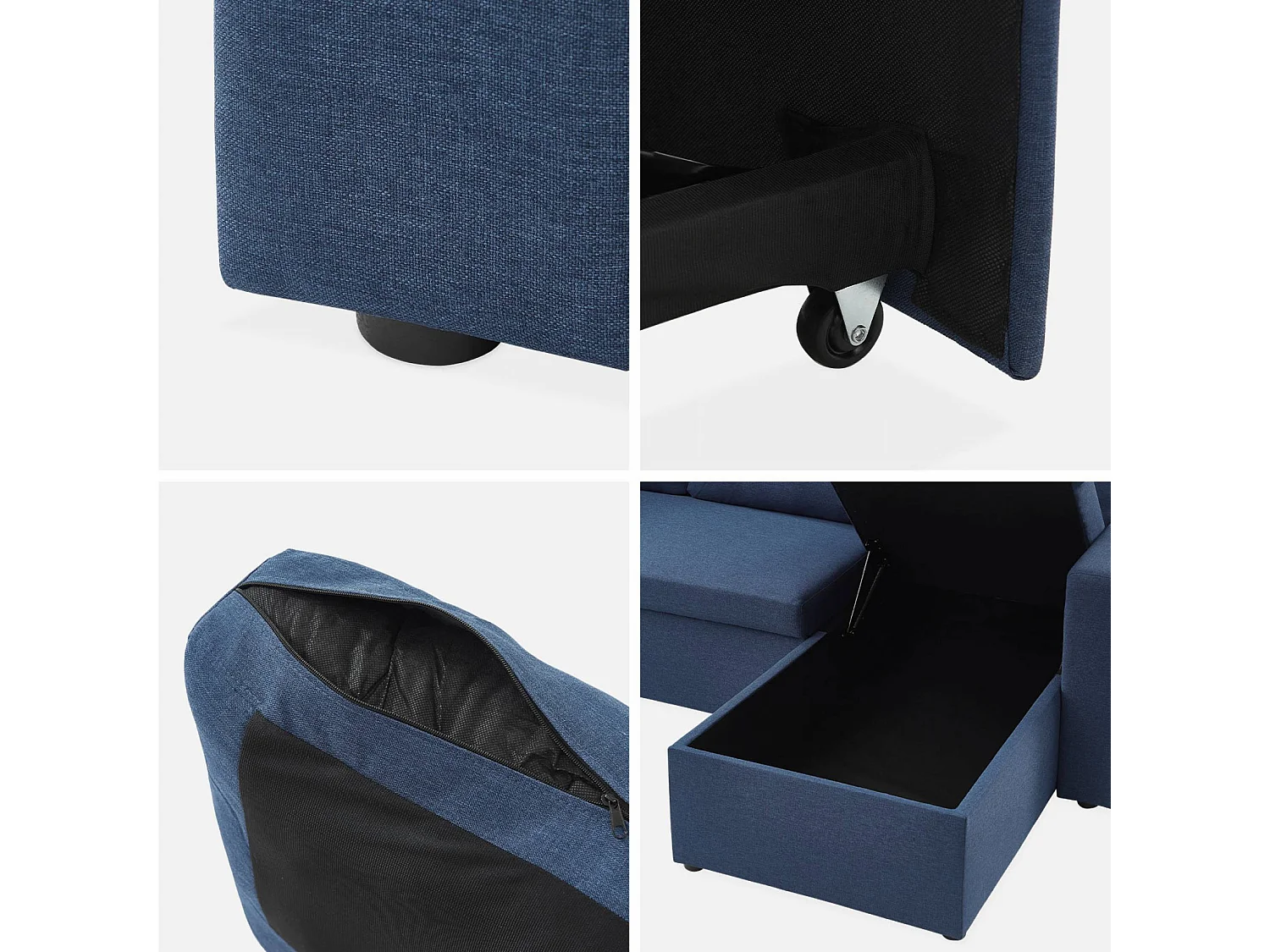 Sofá cama esquinero reversible de 3 plaza azul