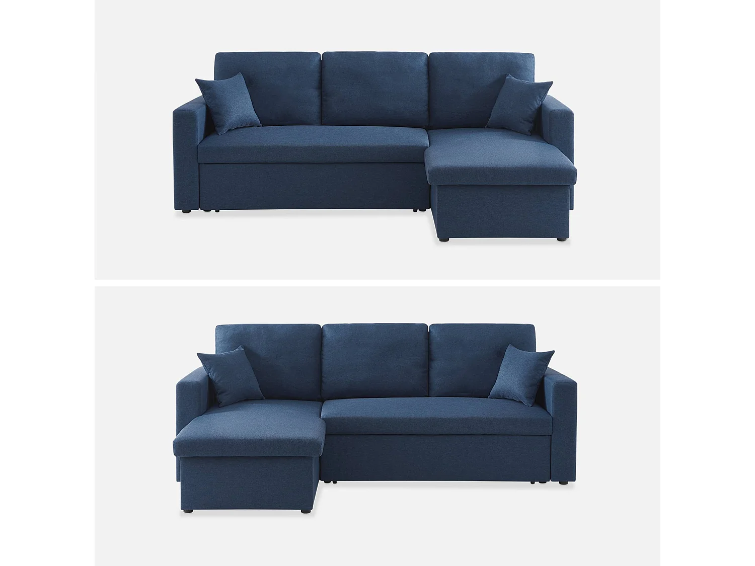 Divano letto angolare reversibile con contenitore, 3 posti, blu