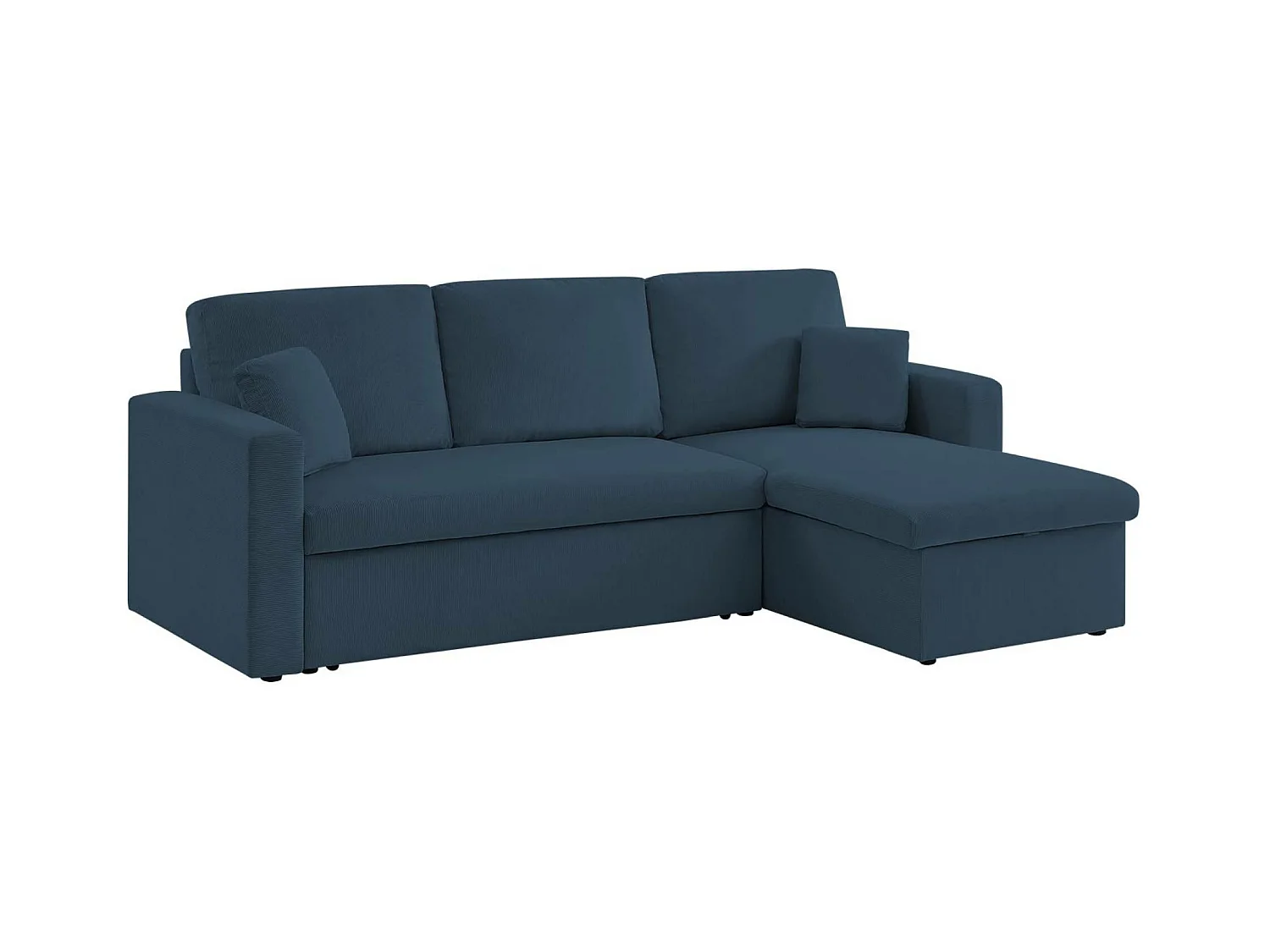 Canapé d'angle convertible en velours côtelé bleu - IDA - 3 places. fauteuil d'angle réversible coffre rangement lit modulable
