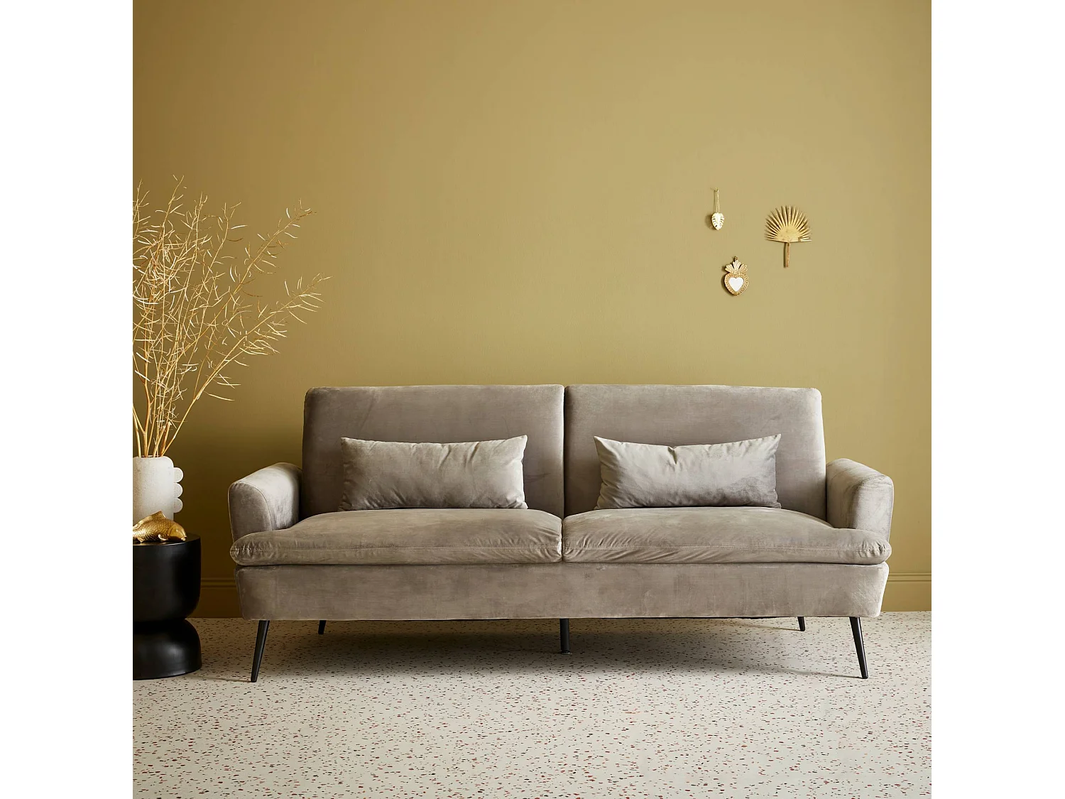 Divano letto 2-3 posti velluto, grigio