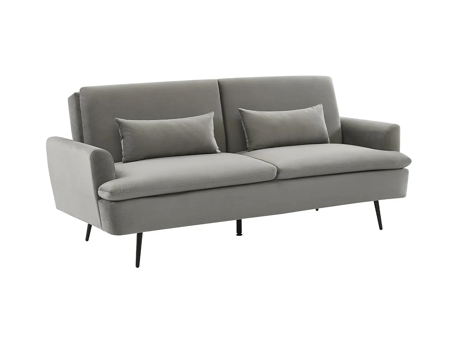 Canapé convertible. John. 2-3 places pieds métal et velours gris clair L 210 x P111 x H48cm
