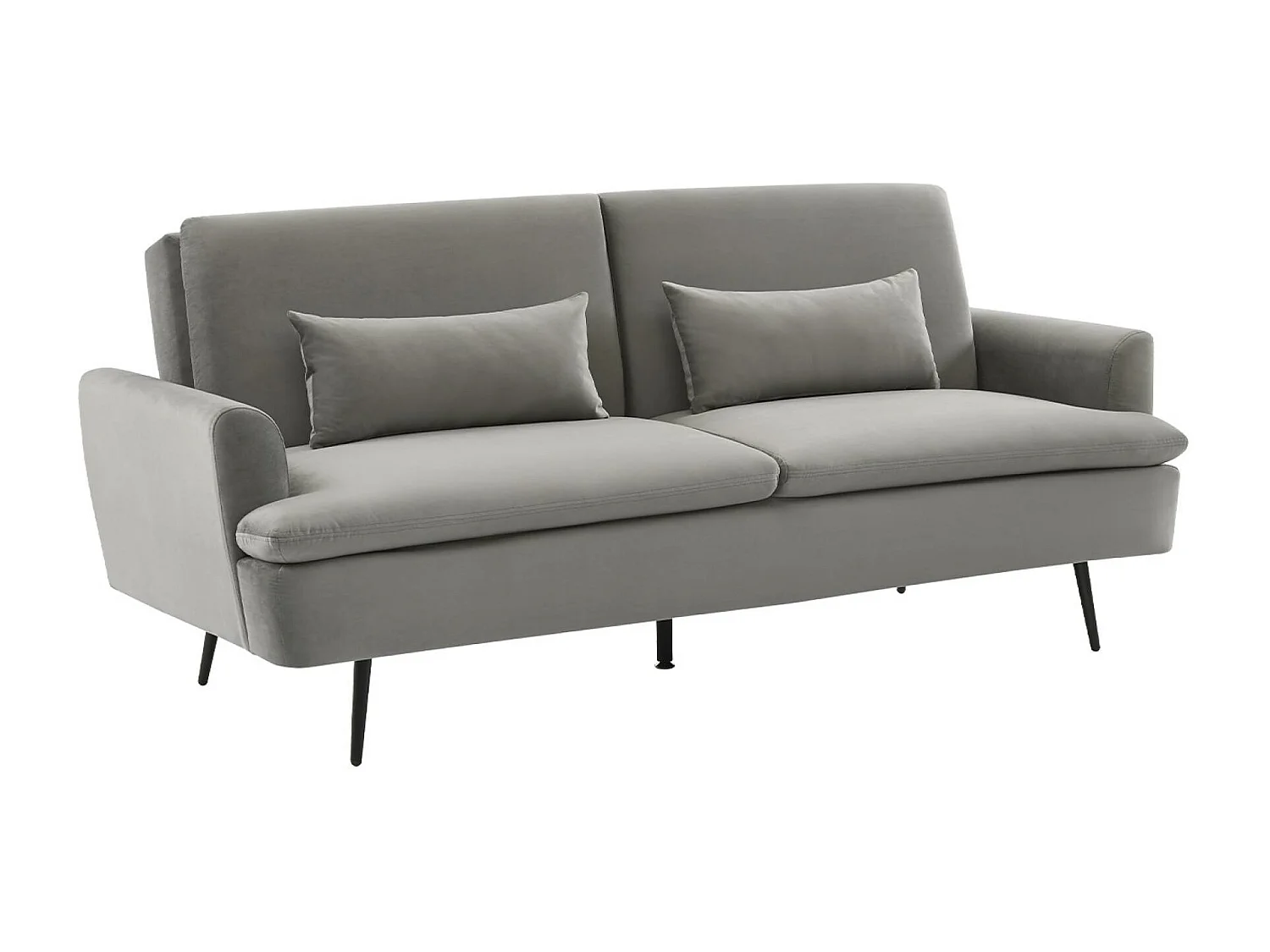 Canapé convertible. John. 2-3 places pieds métal et velours gris clair L 210 x P111 x H48cm