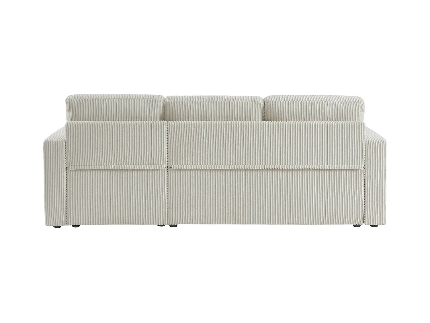 Canapé d'angle convertible et réversible. velours côtelé grosse côte blanc crème. 3 places