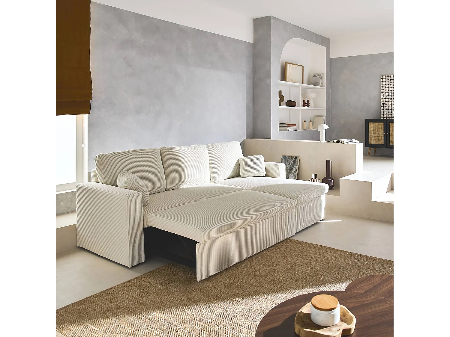 Sofá cama esquinero reversible 3 plazas crema