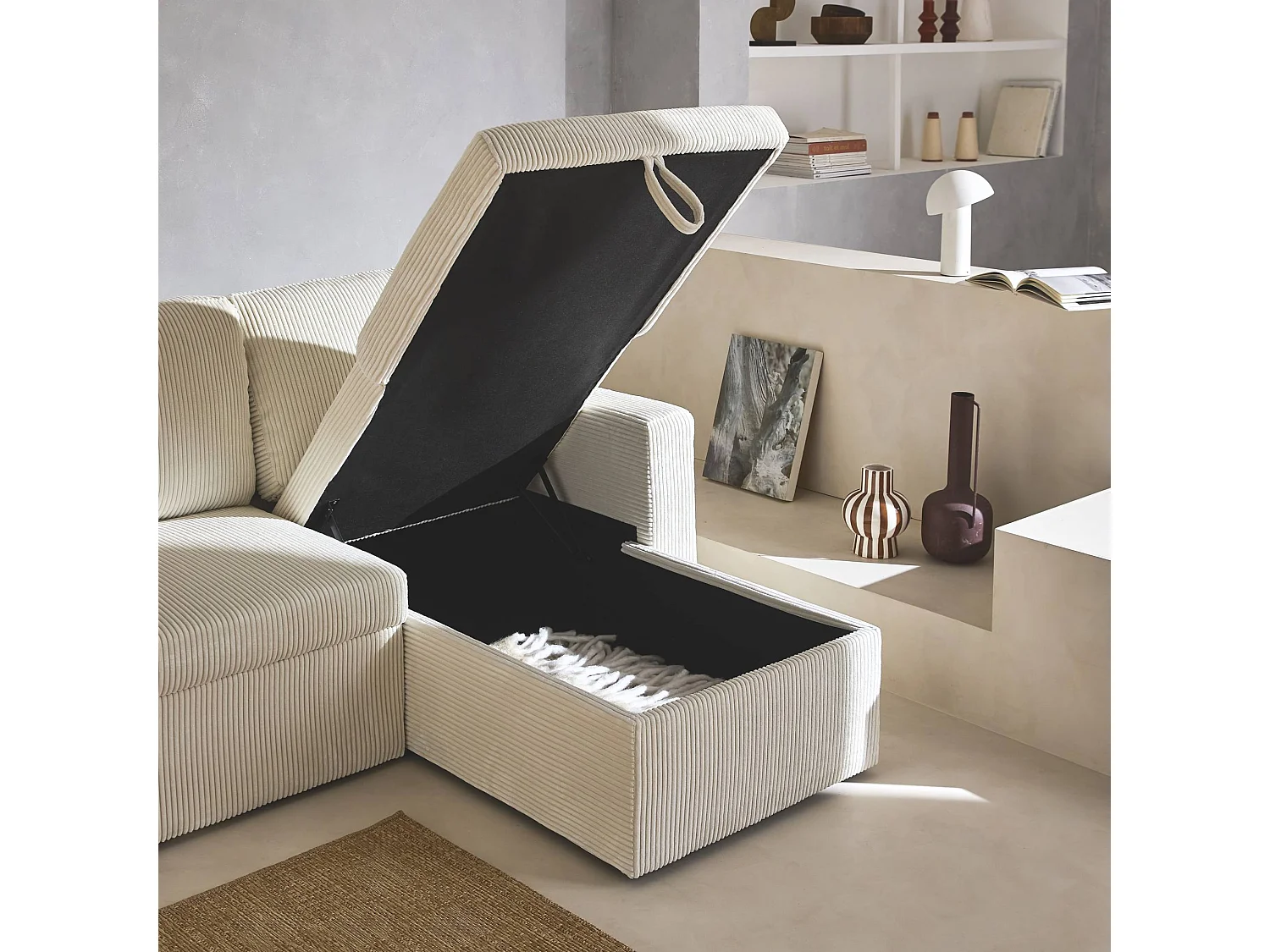 Sofá cama esquinero reversible 3 plazas crema