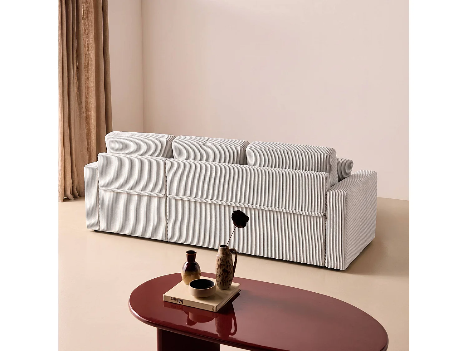 Divano letto angolare reversibile, 3 posti, crema