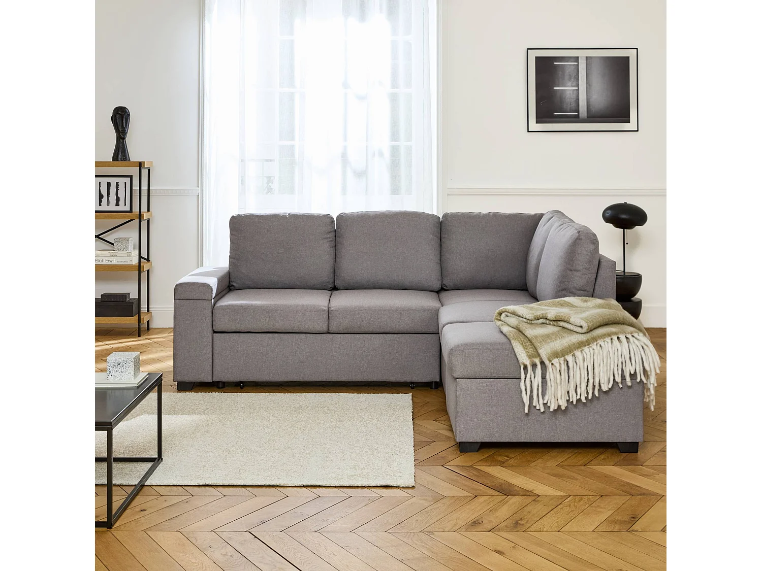 Sofá cama con reposapiés de 3 plazas gris claro