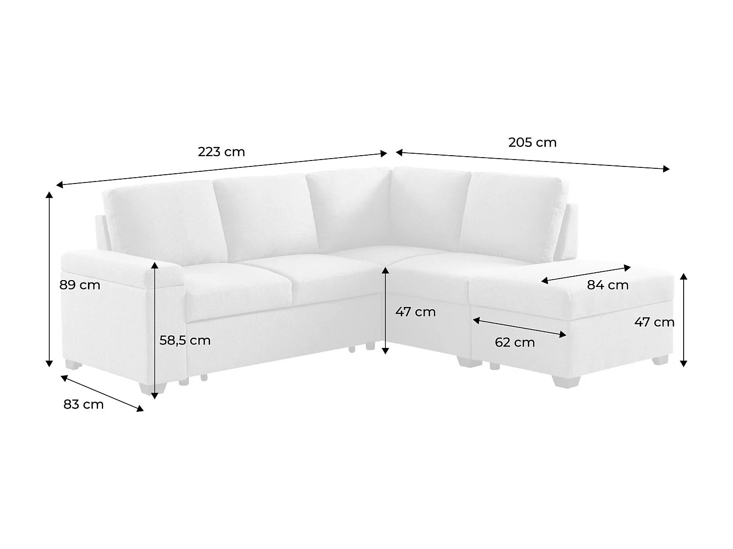 Sofá cama con reposapiés de 3 plazas gris claro