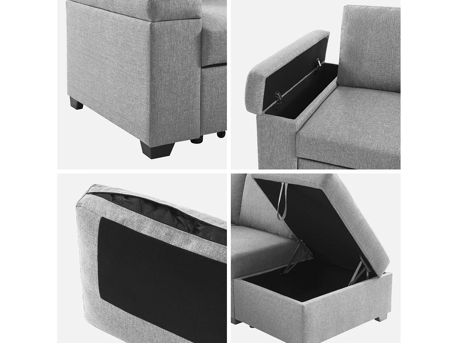 Sofá cama con reposapiés de 3 plazas gris claro