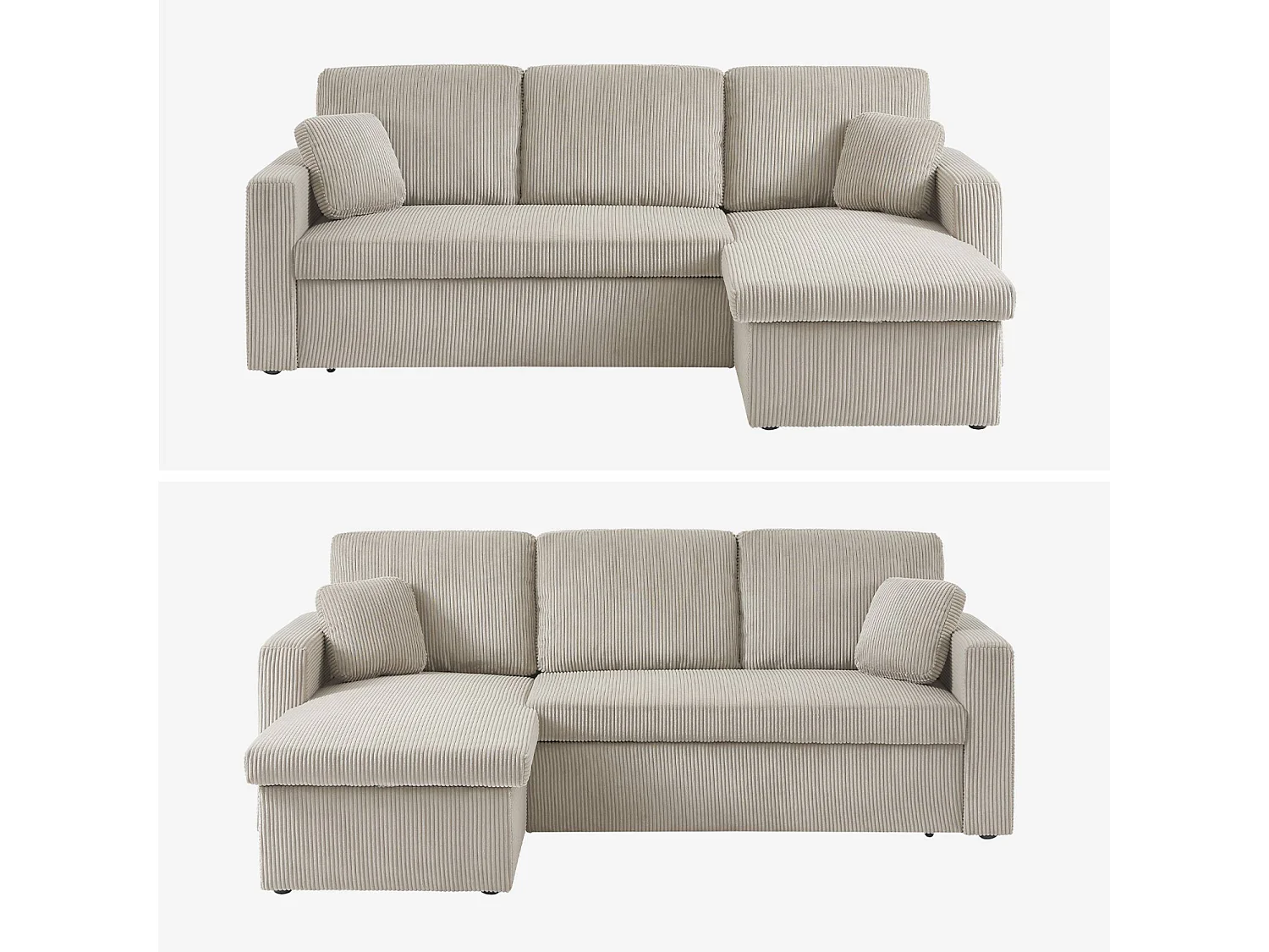 Divano letto angolare e reversibile 3 posti, grigio