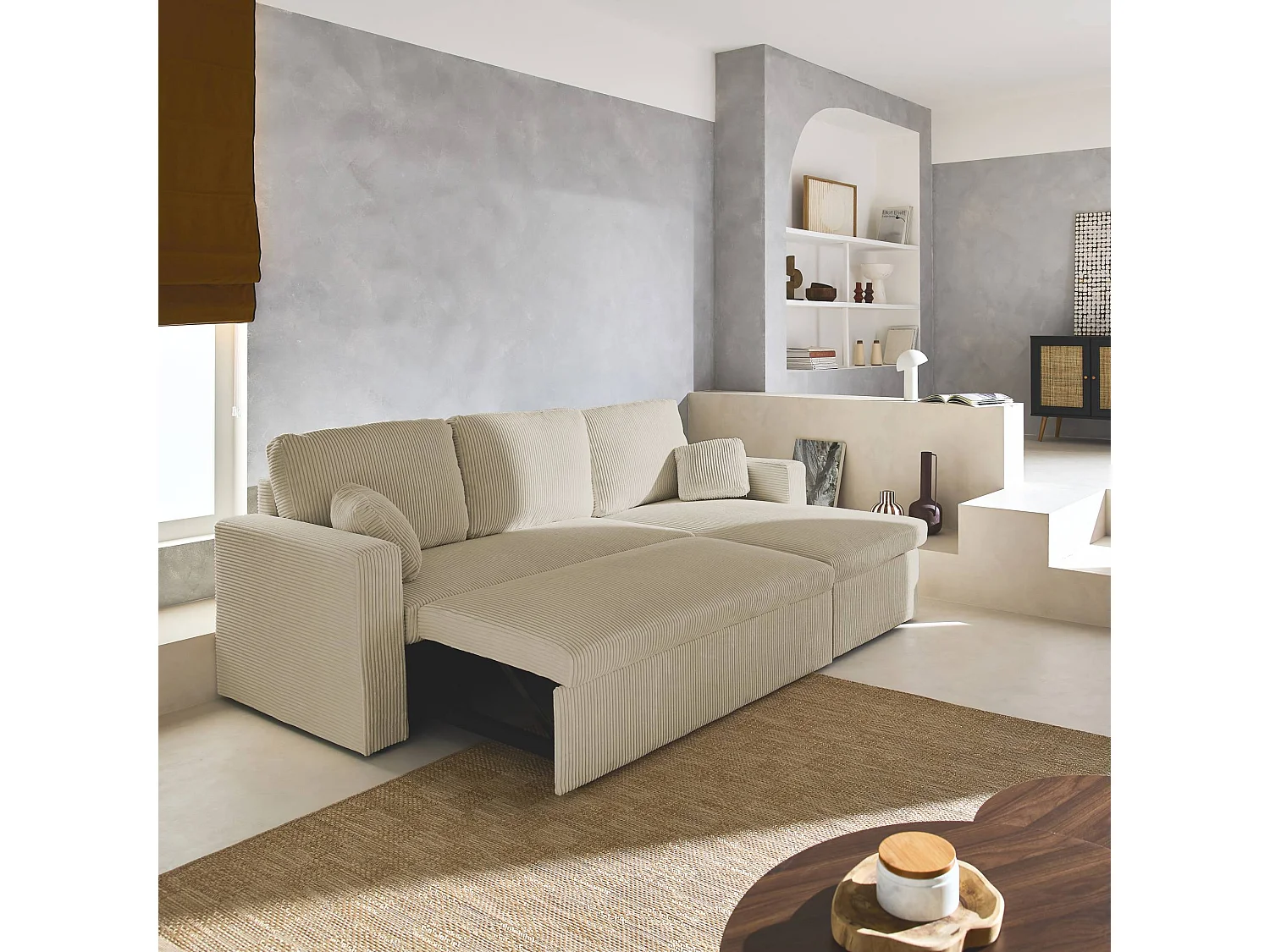 Divano letto angolare e reversibile 3 posti, grigio