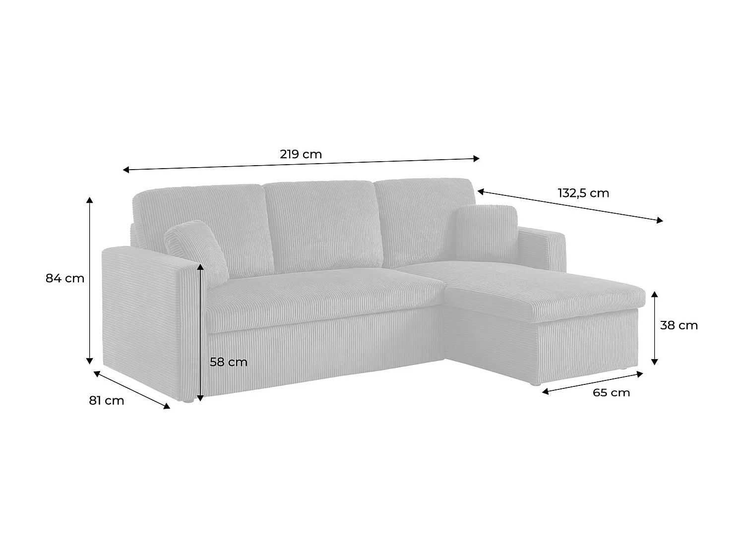 Divano letto angolare e reversibile 3 posti, grigio