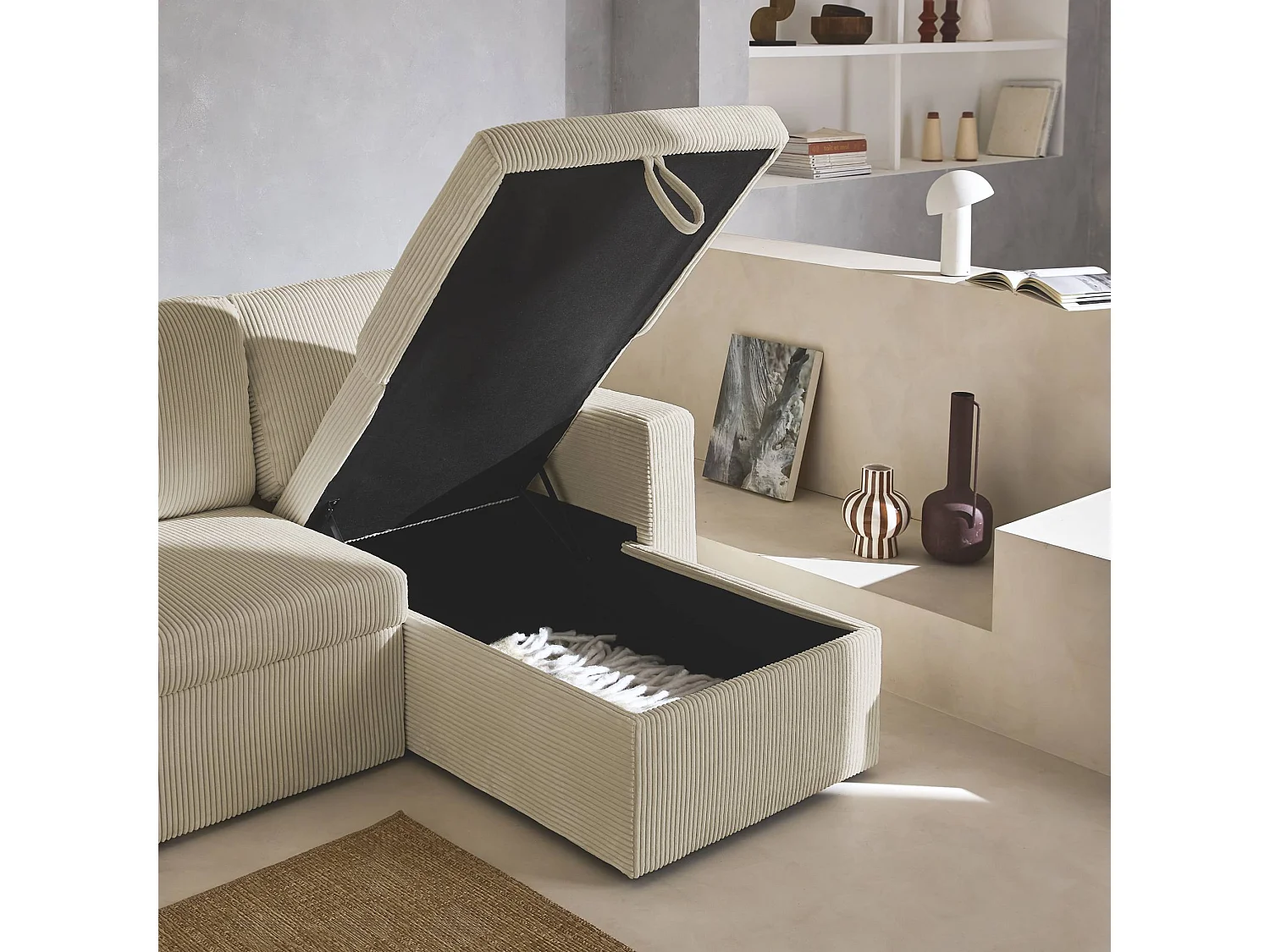 Divano letto angolare e reversibile 3 posti, grigio