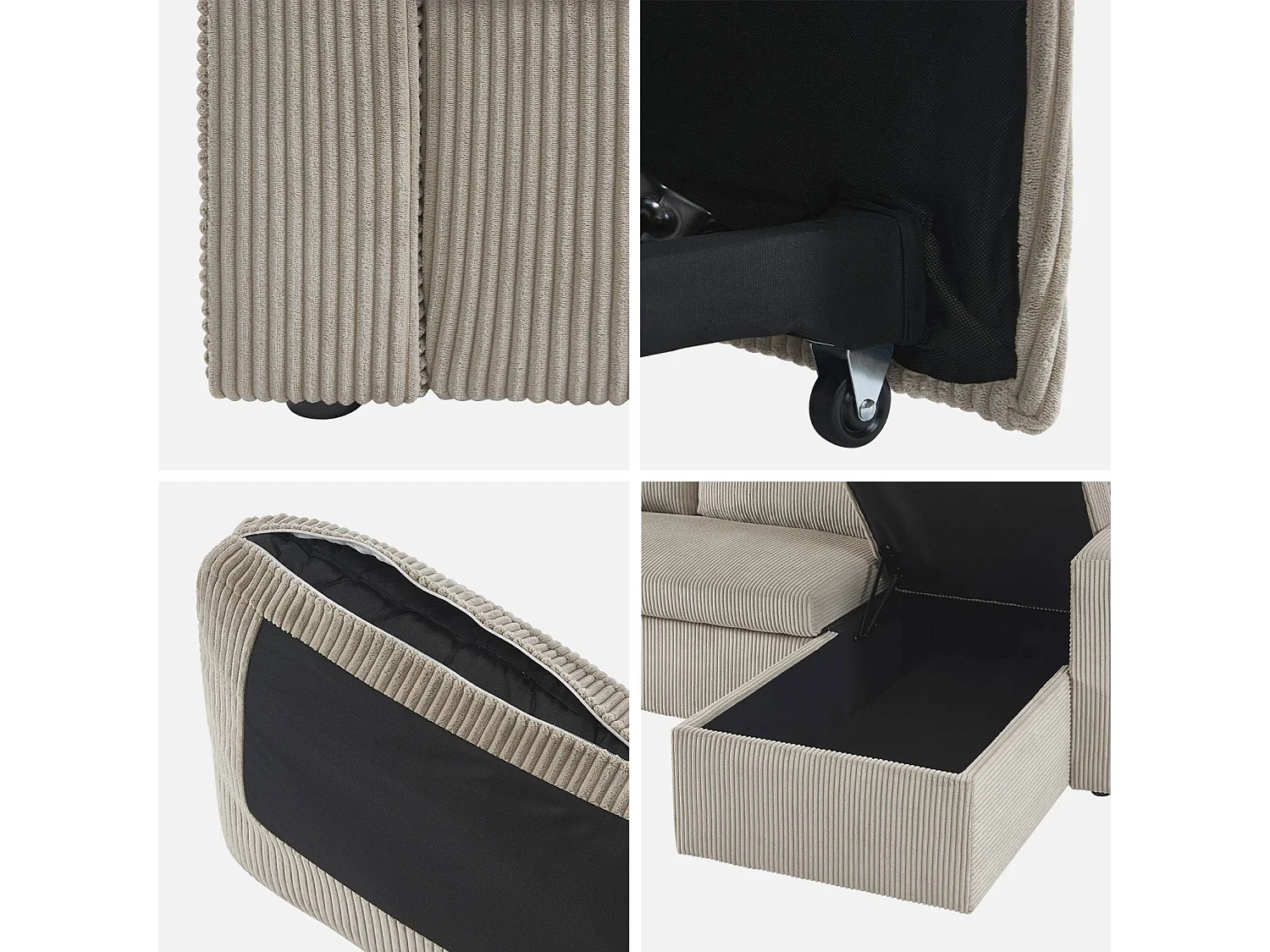 Divano letto angolare e reversibile 3 posti, grigio