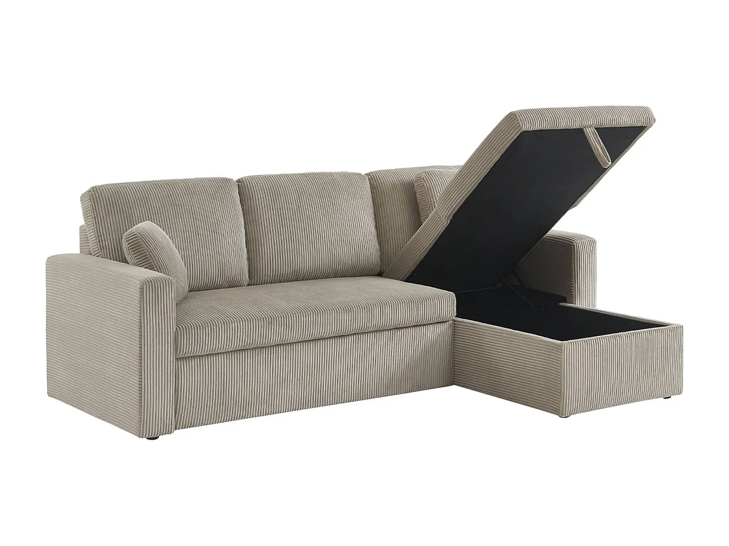 Canapé d'angle convertible et réversible IDA. velours côtelé grosse côte greige. 3 places