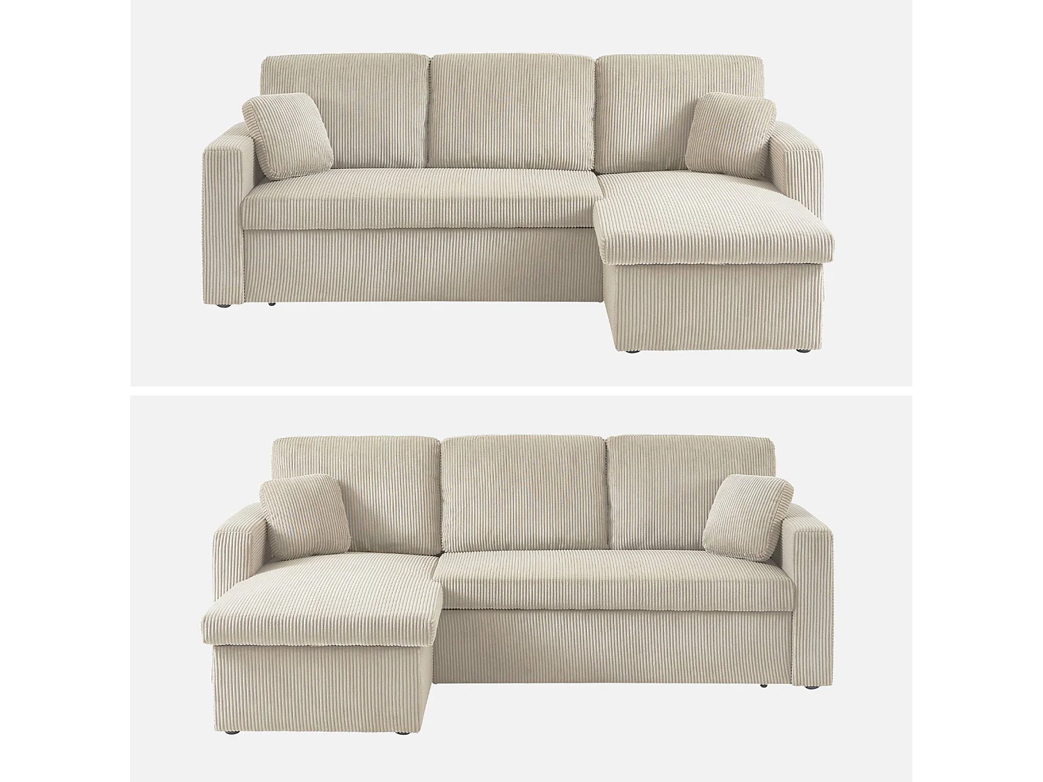 Divano letto angolare reversibile, 3 posti, grigio