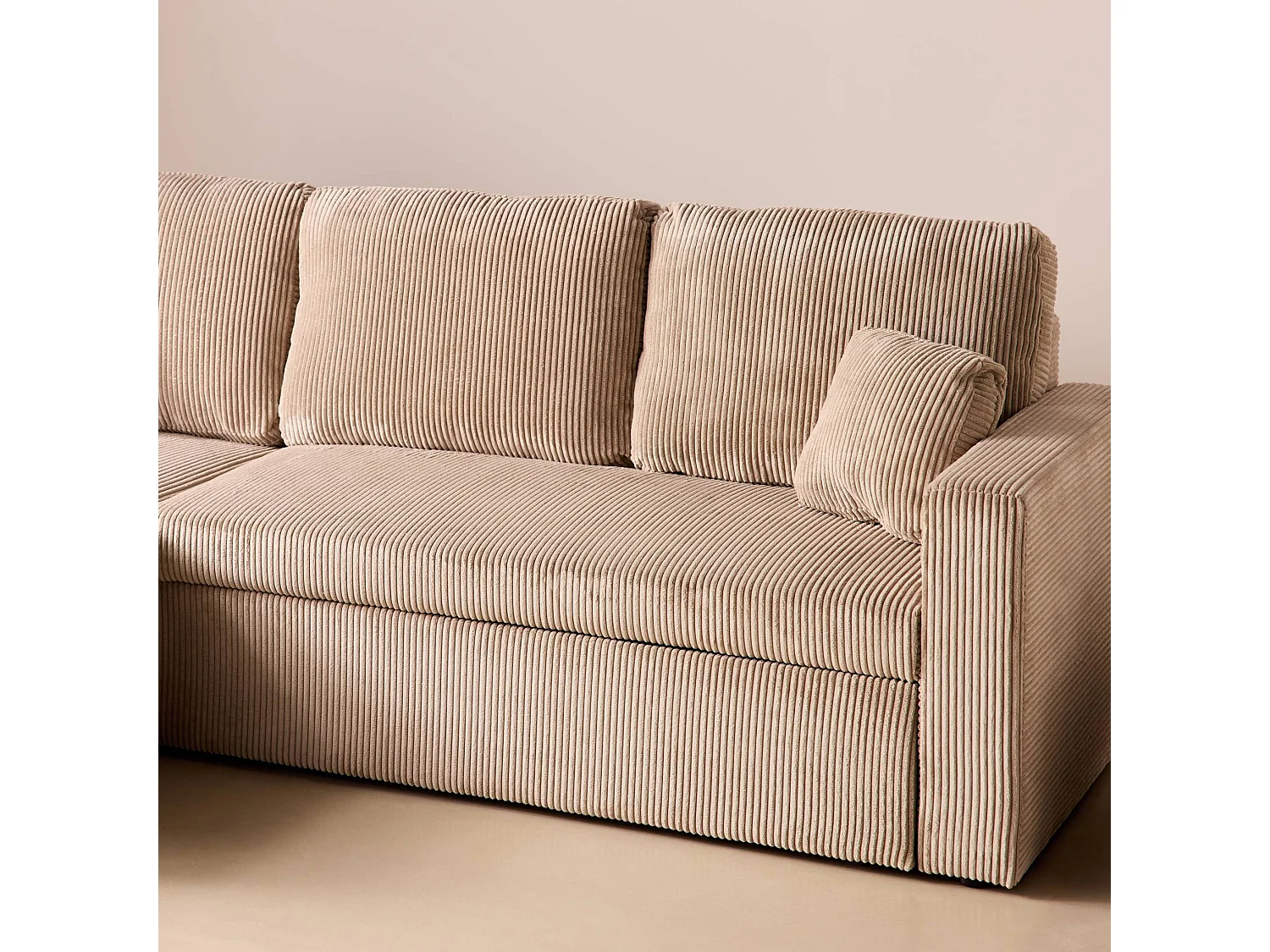 Canapé d'angle réversible convertible tiroir 3 places en velours beige IDA