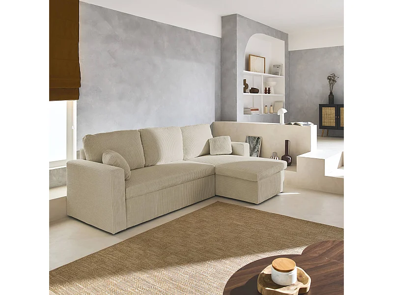 Divano letto angolare e reversibile 3 posti, grigio