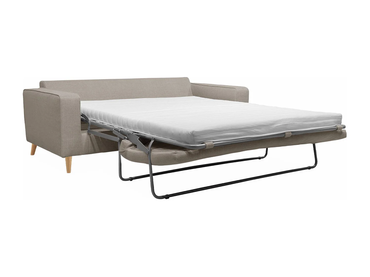 Canapé lit 3 places beige / lin avec matelas 12cm d'épaisseur. fabriqué en France
