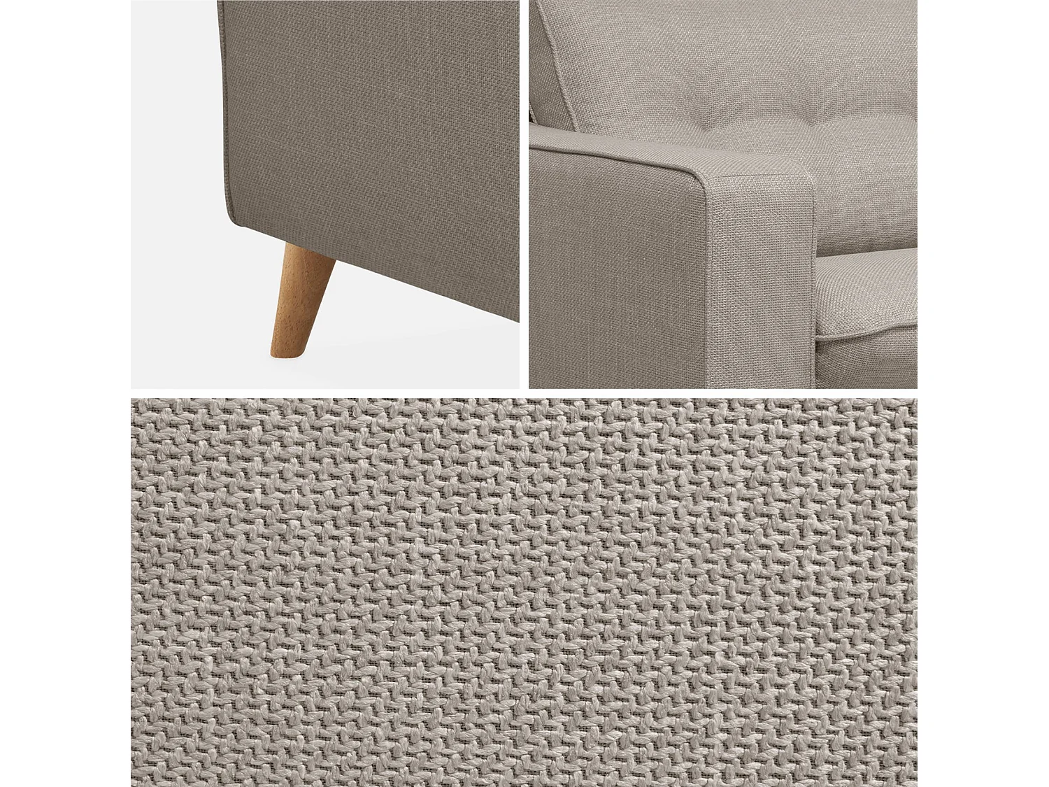 Canapé lit 3 places beige / lin avec matelas 12cm d'épaisseur. fabriqué en France