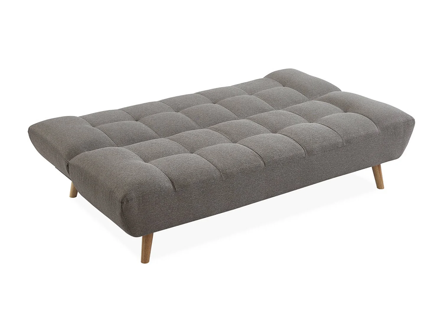 Canapé 3 places banquette clic clac. convertible. en tissu gris clair et pieds bois naturel