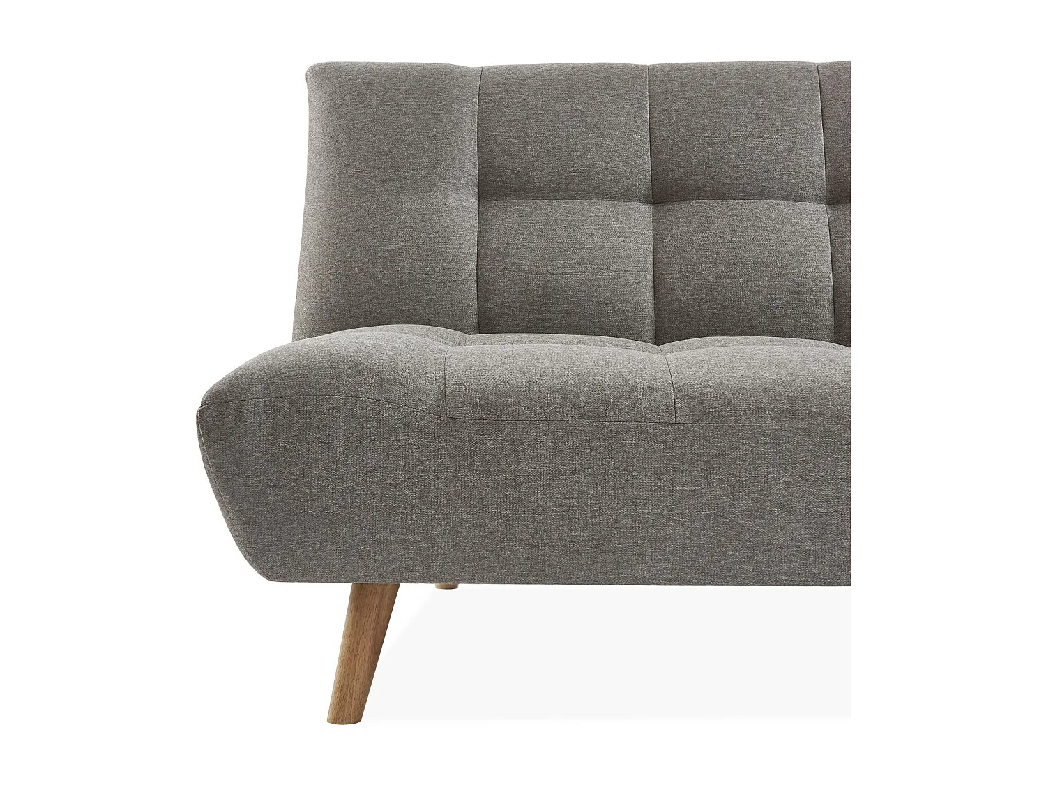 Canapé 3 places banquette clic clac. convertible. en tissu gris clair et pieds bois naturel