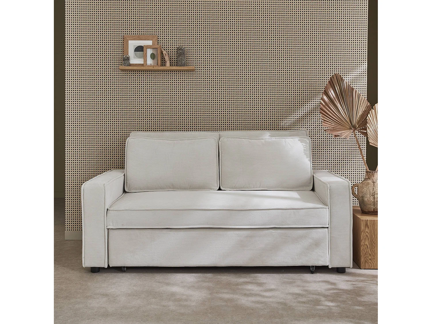 Sofá cama de pana de 3 plazas crema