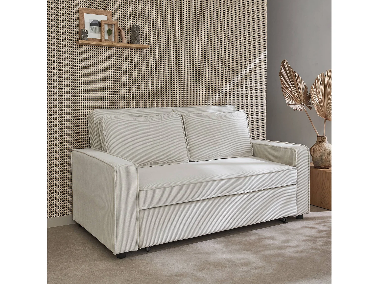 Sofá cama de pana de 3 plazas crema