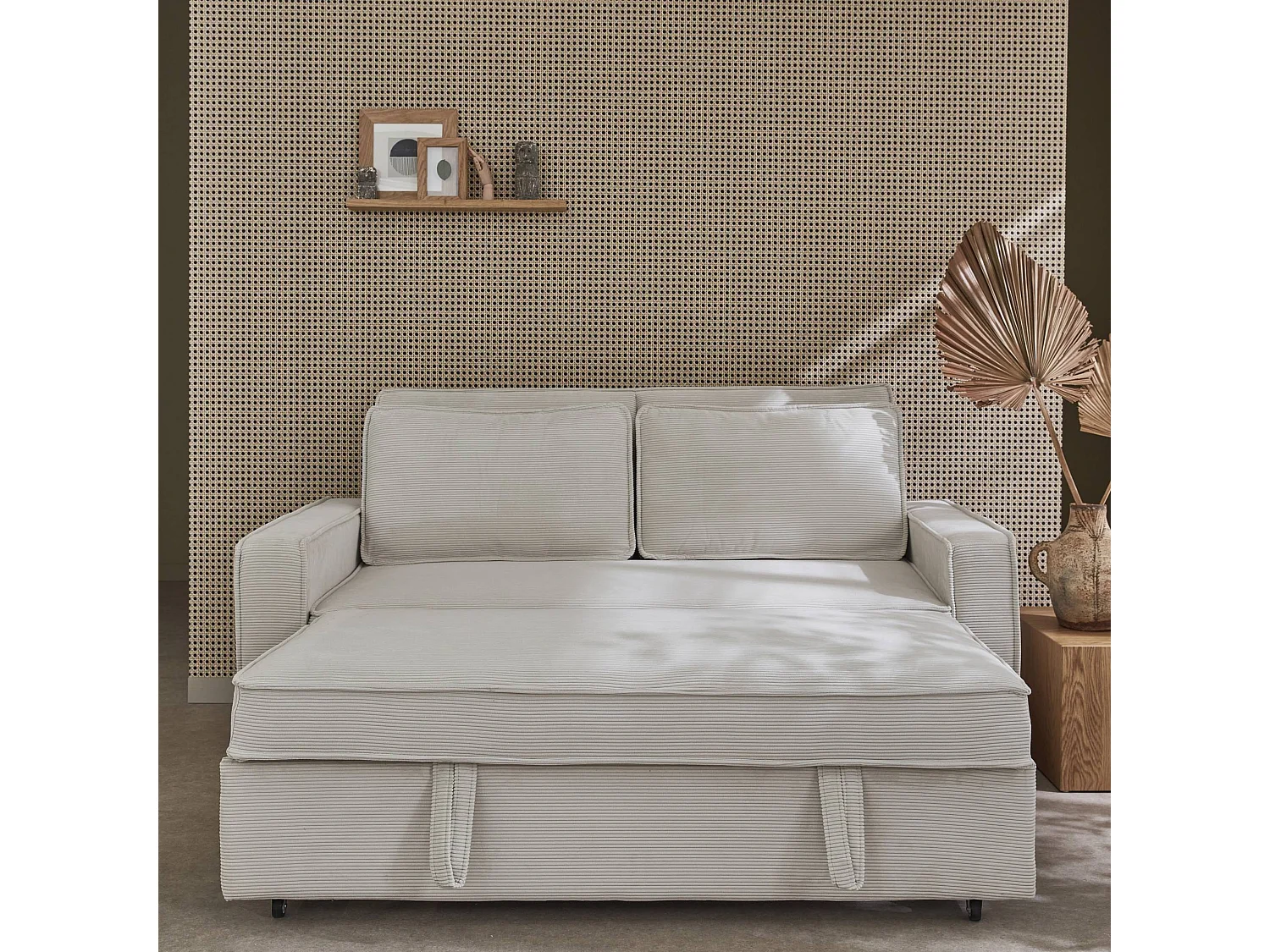 Sofá cama de pana de 3 plazas crema