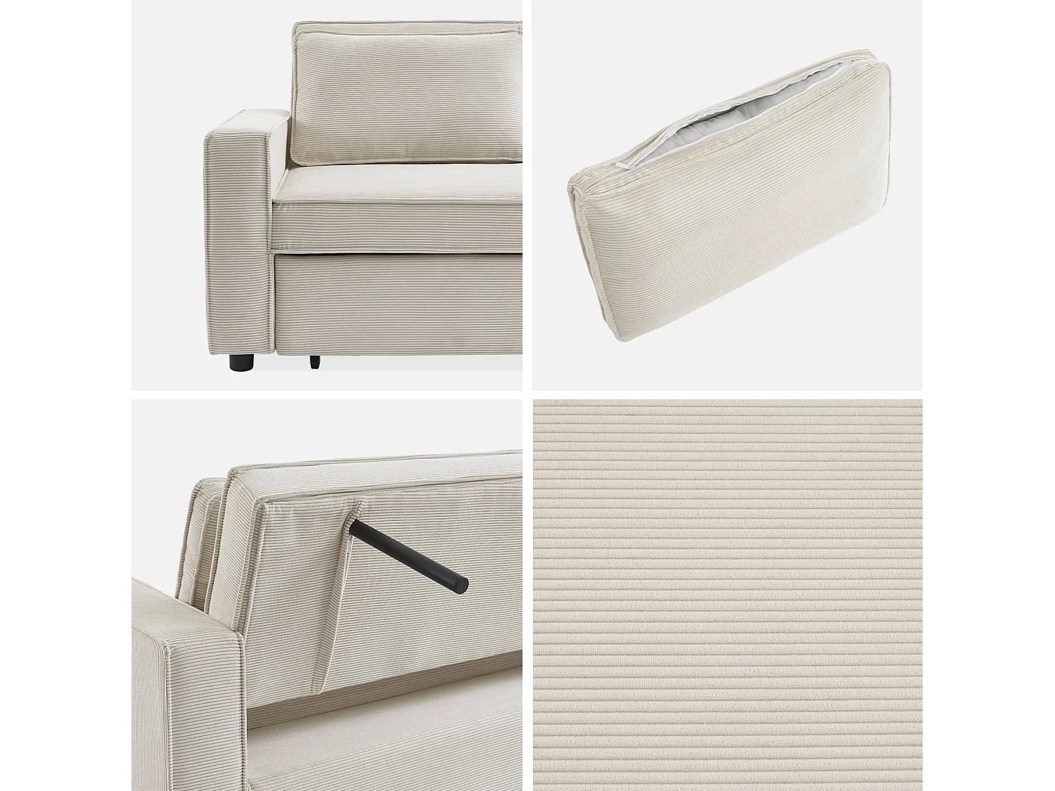 Sofá cama de pana de 3 plazas crema