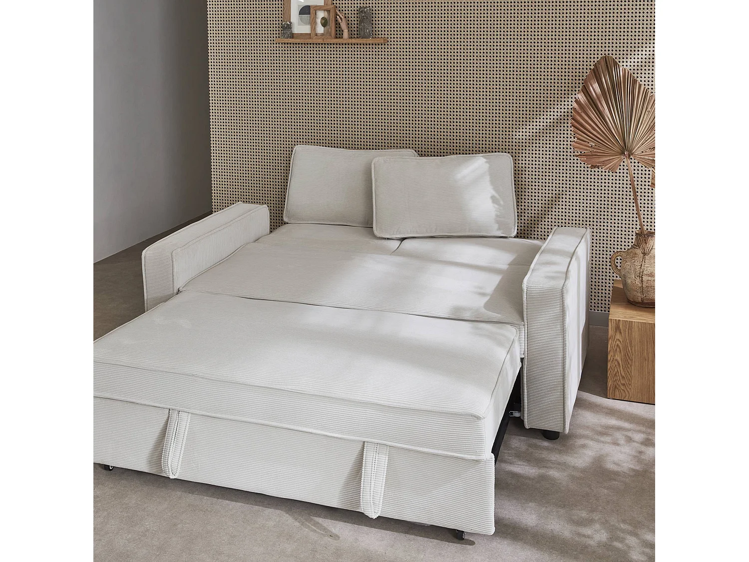 Sofá cama de pana de 3 plazas crema