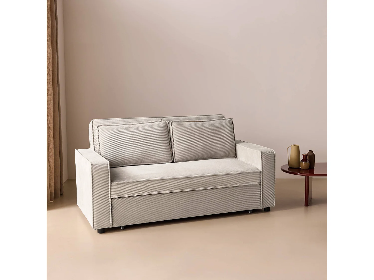 Sofá cama de pana, 2 plazas crema