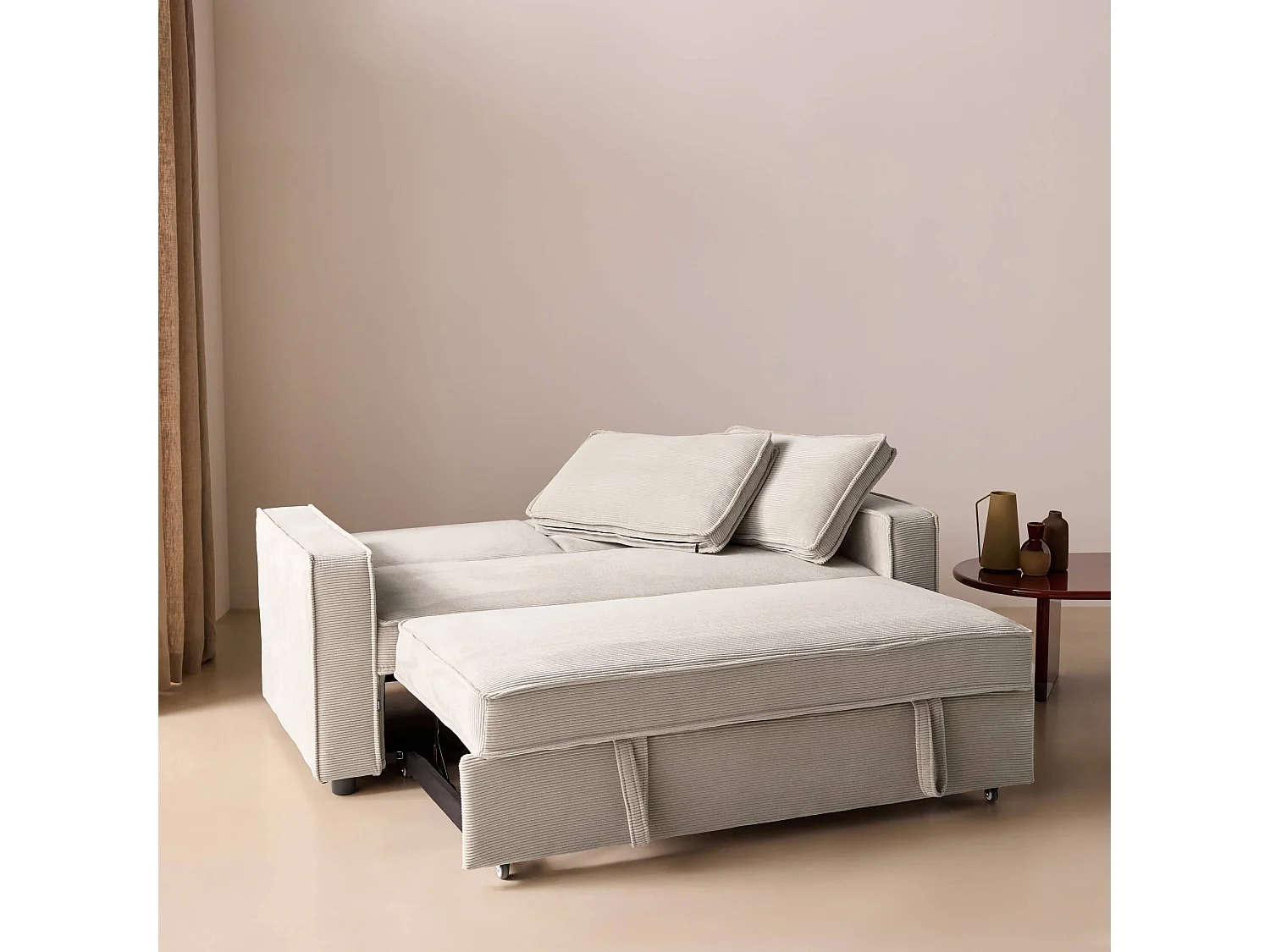 Sofá cama de pana, 2 plazas crema