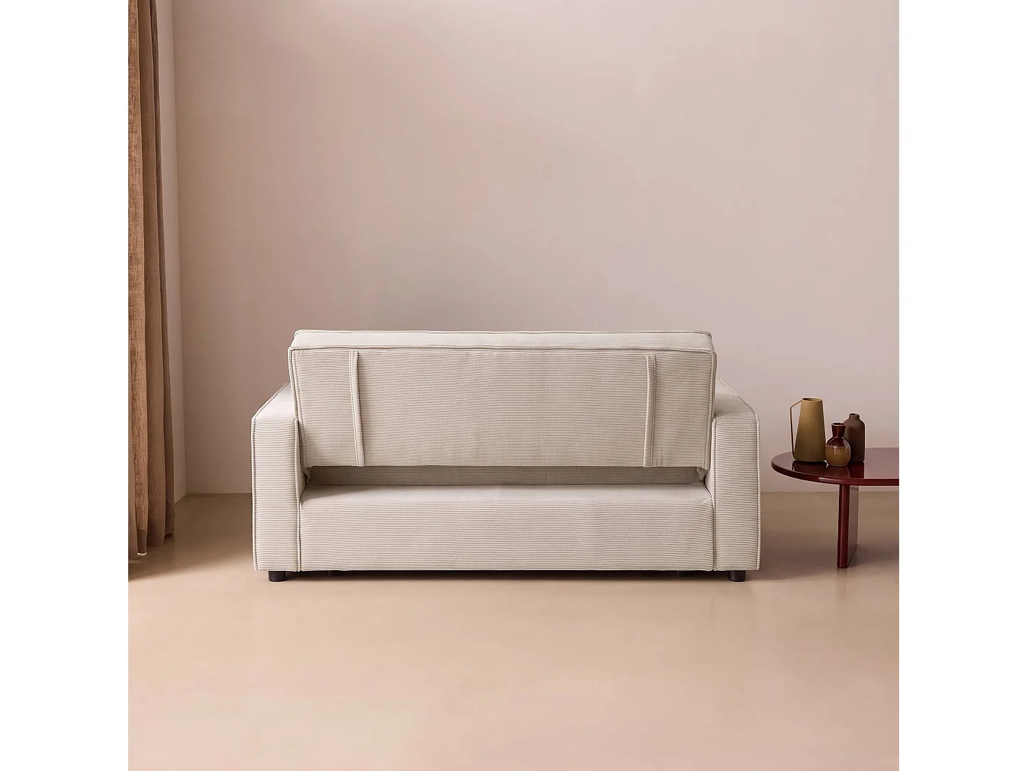 Sofá cama de pana, 2 plazas crema