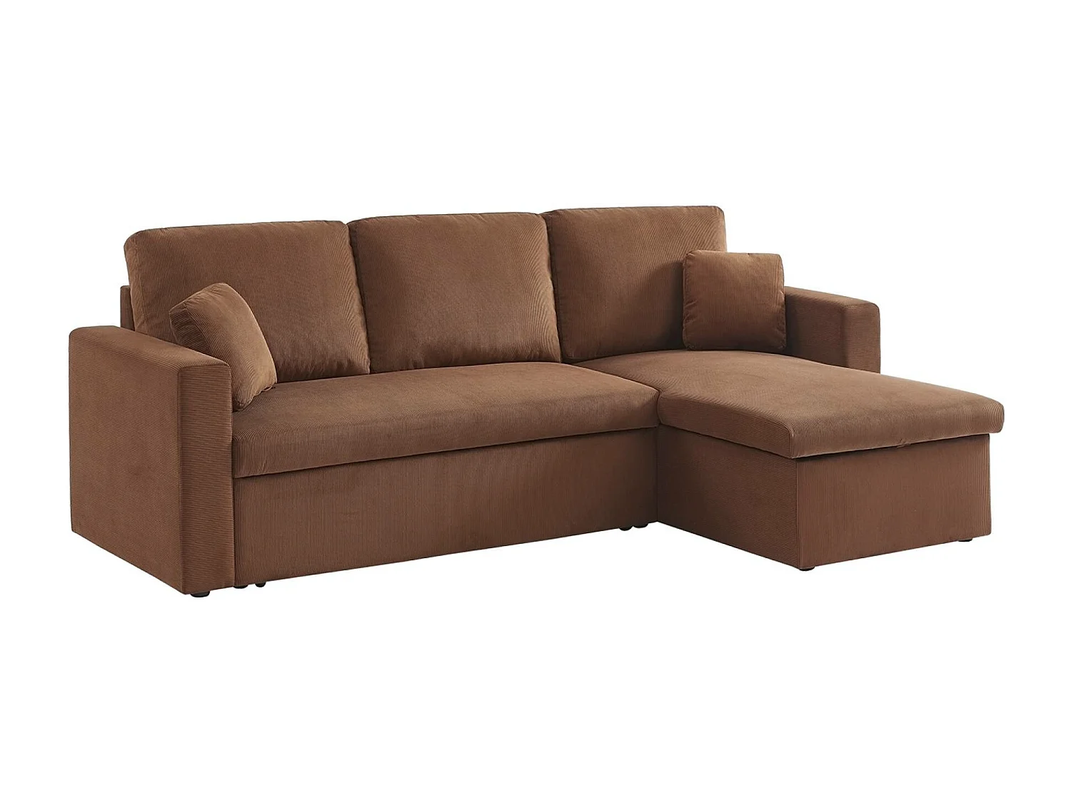 Canapé d'angle convertible en velours côtelé rouille - IDA - 3 places. fauteuil d'angle réversible coffre rangement lit modulable