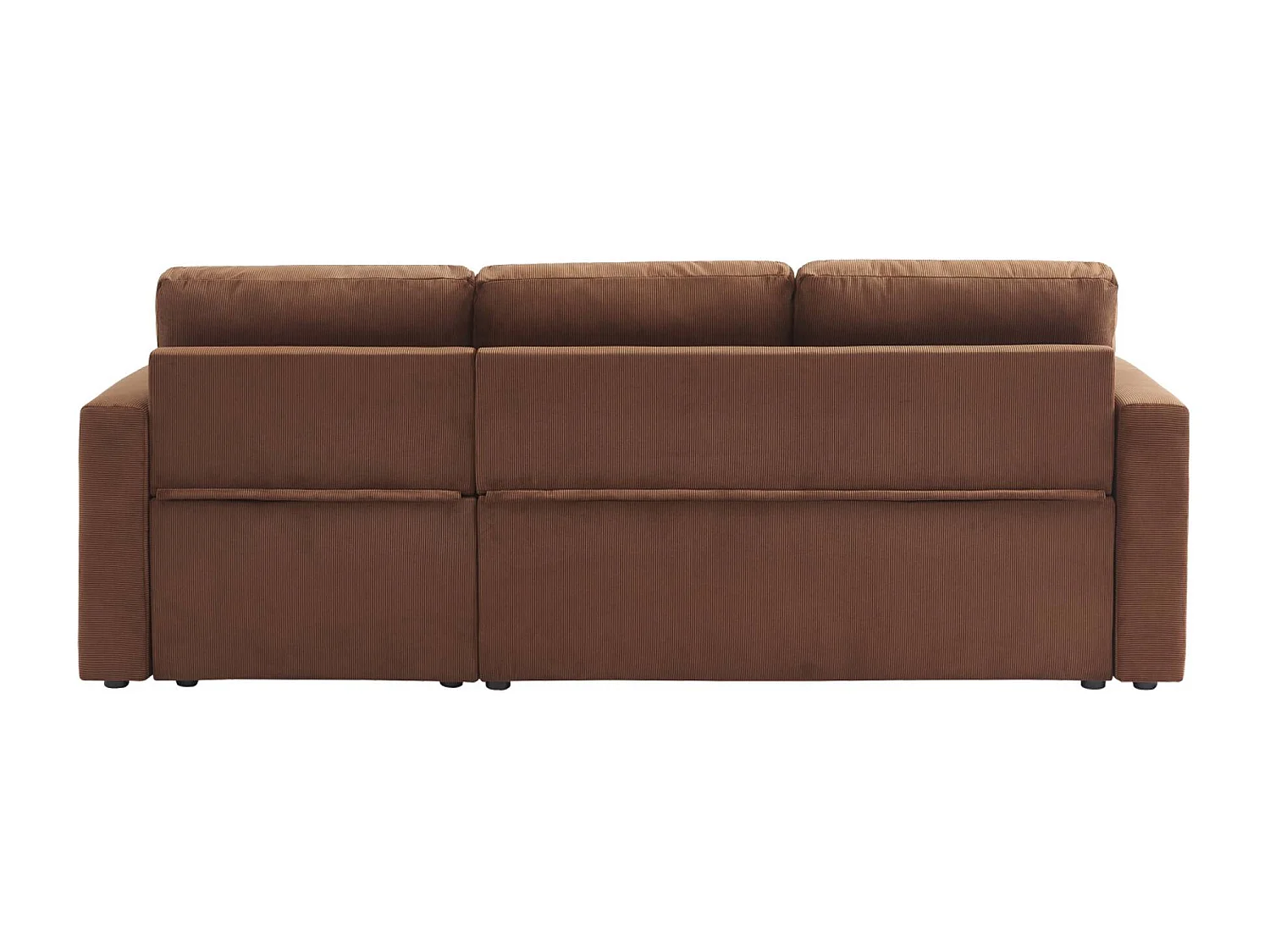 Canapé d'angle convertible en velours côtelé rouille - IDA - 3 places. fauteuil d'angle réversible coffre rangement lit modulable