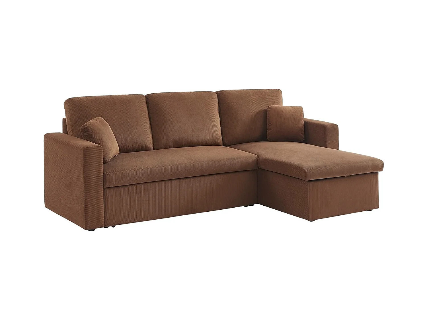 Canapé d'angle convertible en velours côtelé rouille - IDA - 3 places. fauteuil d'angle réversible coffre rangement lit modulable