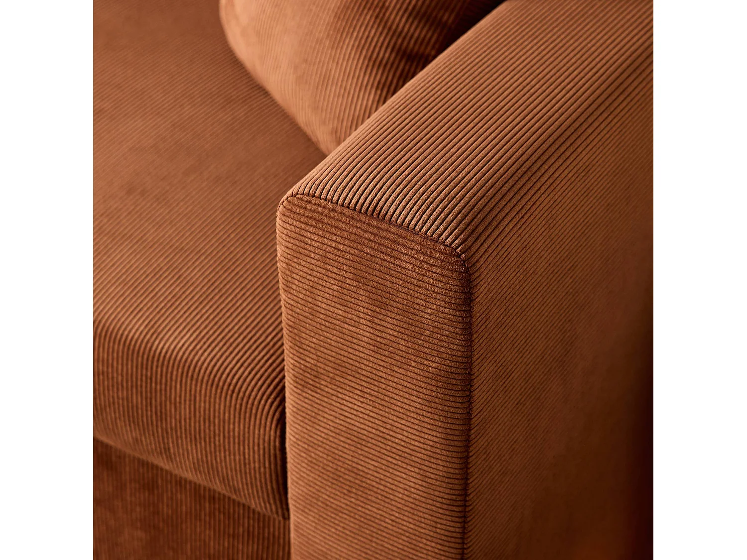 Canapé d'angle convertible en velours côtelé rouille - IDA - 3 places. fauteuil d'angle réversible coffre rangement lit modulable