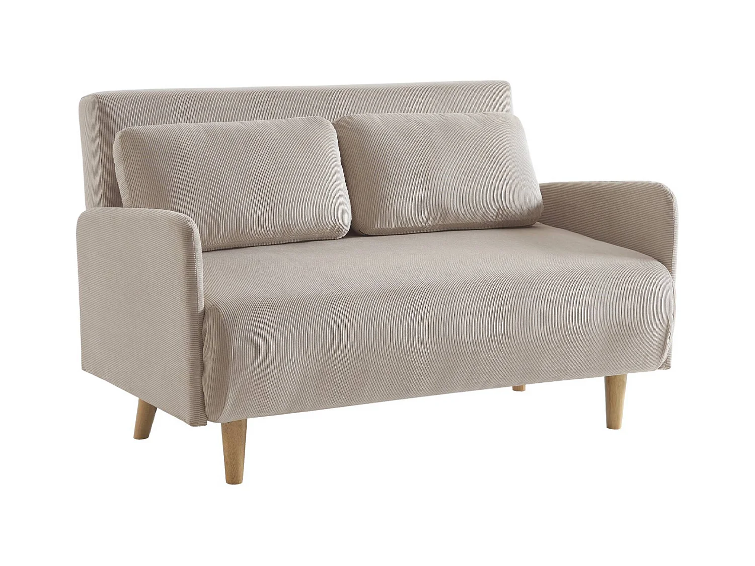 Canapé convertible 2 places scandinave velours côtelé beige - Panam - pieds bois. banquette. dossier inclinable