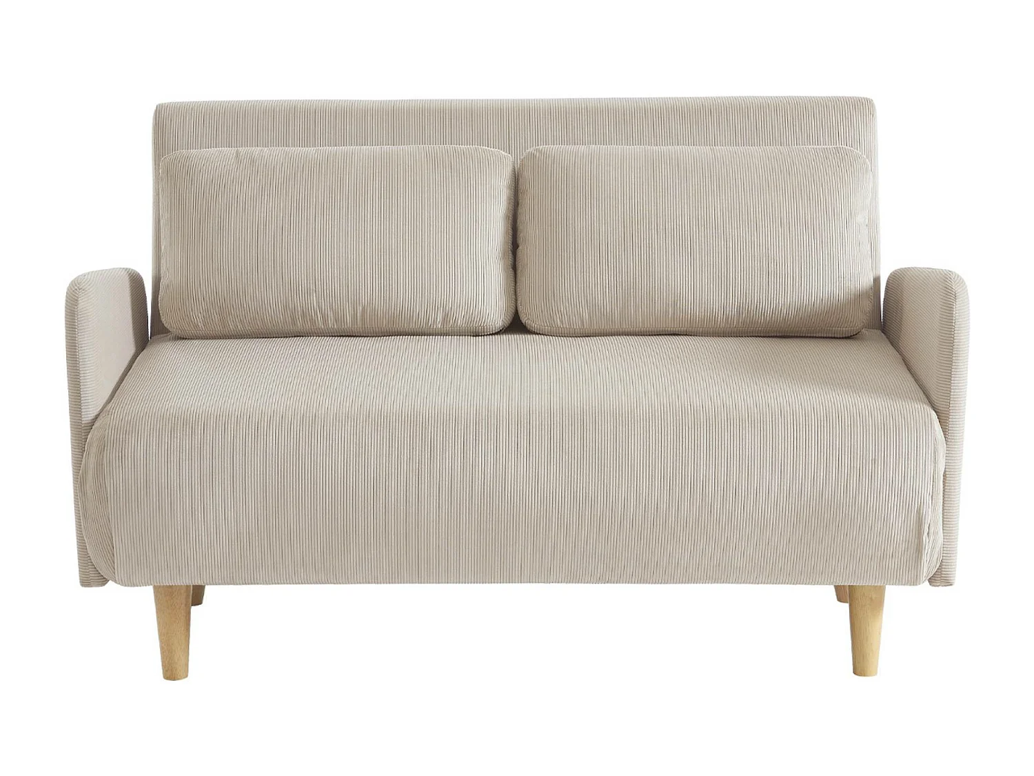 Canapé convertible 2 places scandinave velours côtelé beige - Panam - pieds bois. banquette. dossier inclinable