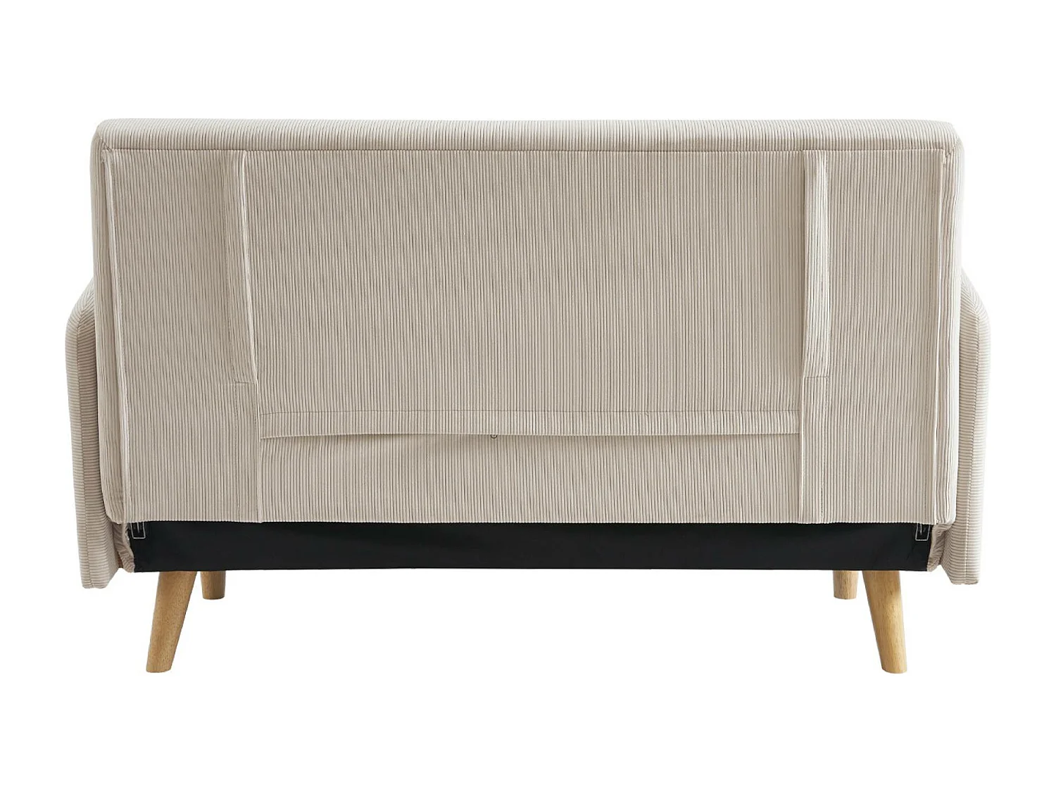 Canapé convertible 2 places scandinave velours côtelé beige - Panam - pieds bois. banquette. dossier inclinable