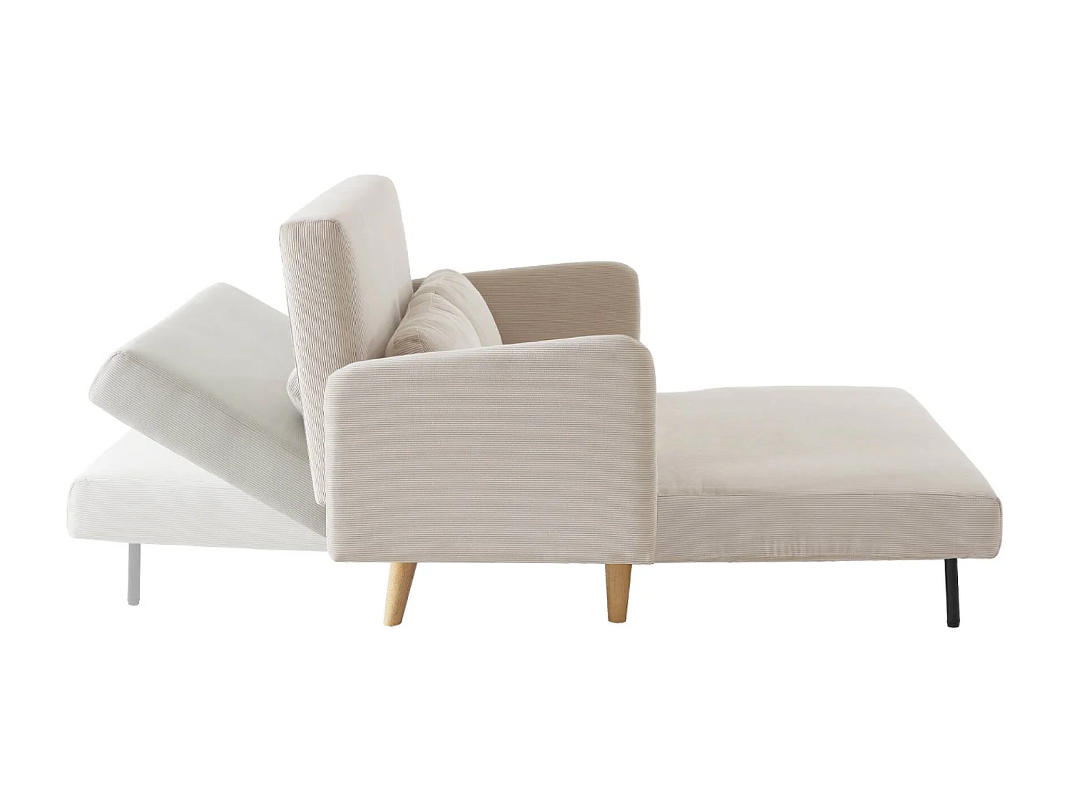 Sofá cama de pana de 2 plazas con patas de madera beige