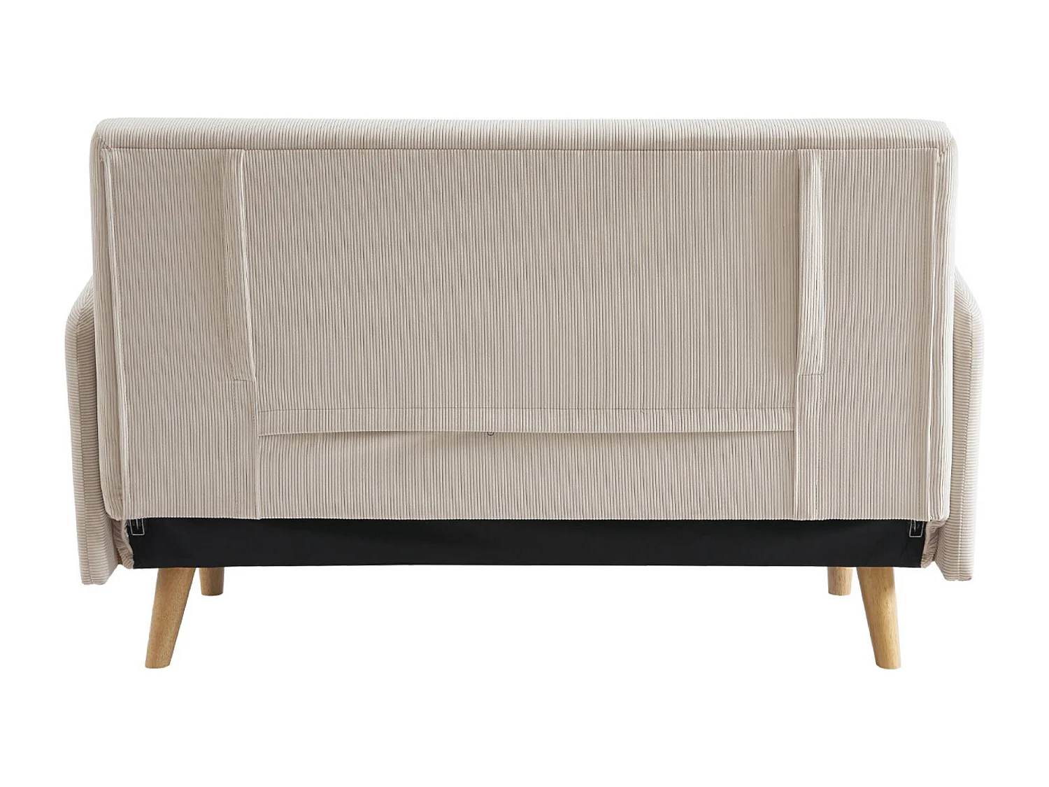 Sofá cama de pana de 2 plazas con patas de madera beige