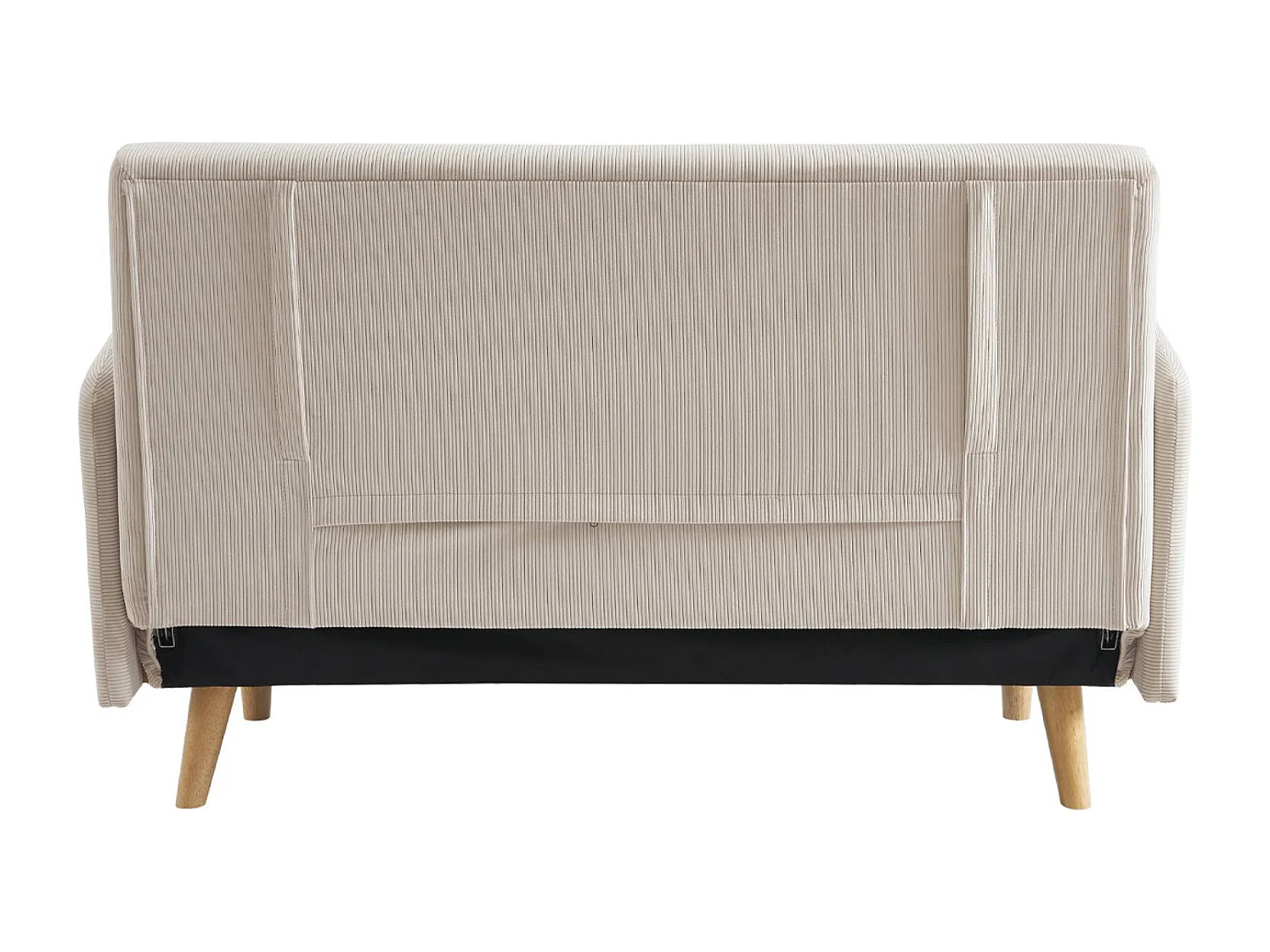 Sofá cama de pana de 2 plazas con patas de madera beige