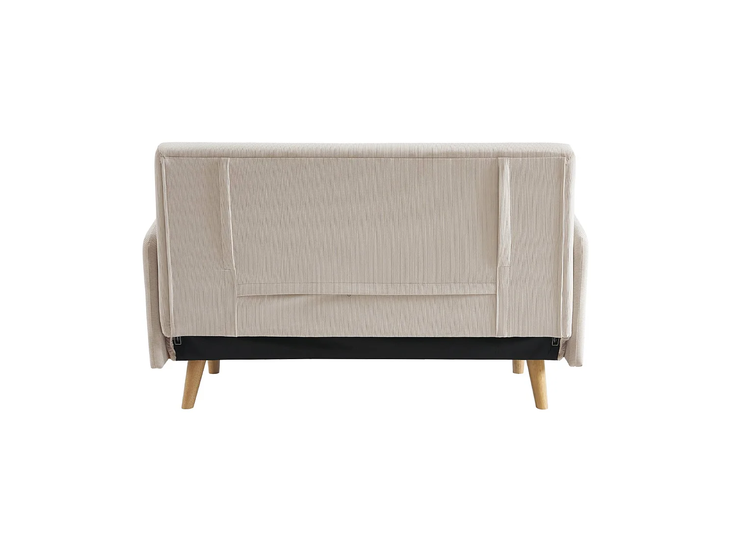 Divano letto in velluto a coste con gambe in legno, 2 posti, beige
