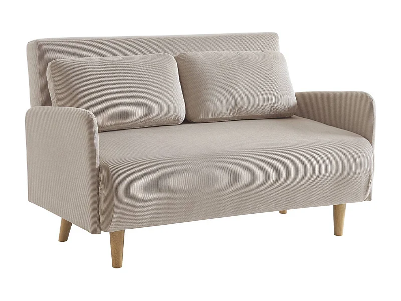 Divano letto a 2 posti in velluto a coste con gambe in legno, beige