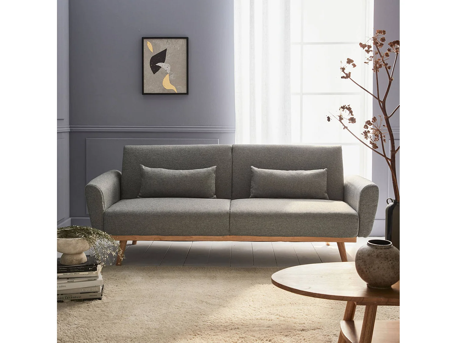 Canapé convertible design en tissu - Oskar - 2 - 3 places scandinave droit avec pieds bois