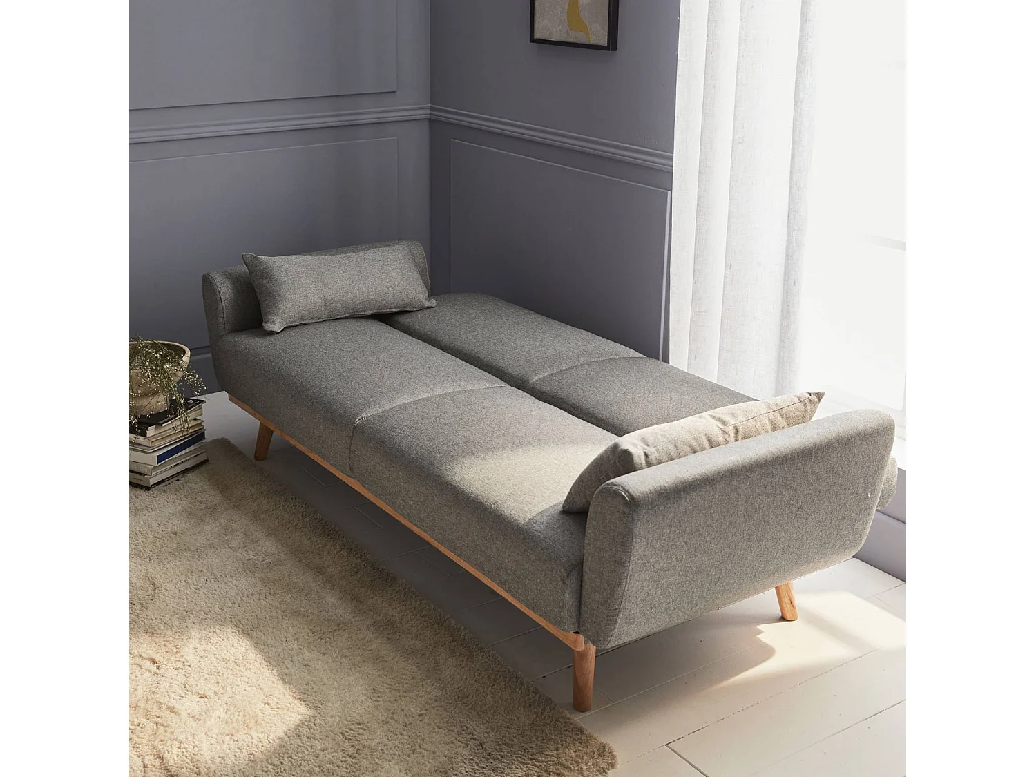 Canapé convertible design en tissu - Oskar - 2 - 3 places scandinave droit avec pieds bois