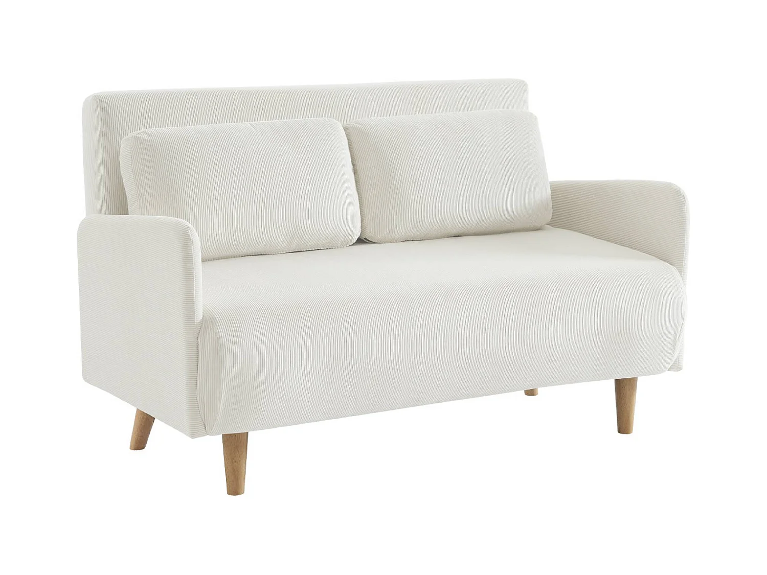 Canapé convertible 2 places scandinave velours côtelé blanc - Panam - pieds bois. banquette. dossier inclinable